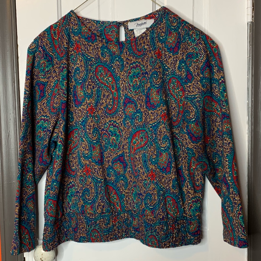 Frejani Vintage Multi-Color Paisley Pattern Metallic Sweater